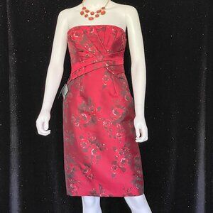 NWT White House Black Market (WHBM) Red Satin Strapless Floral Dress – Size 0